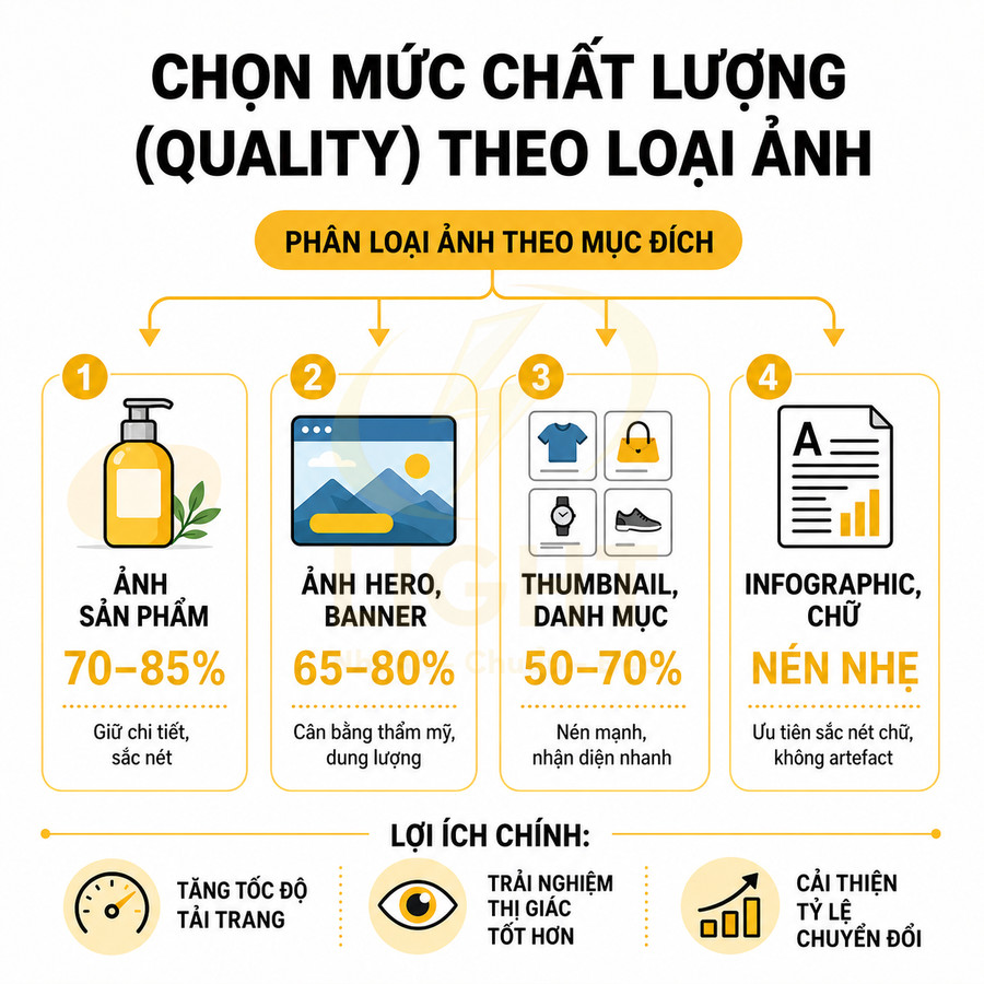 Hướng dẫn chọn chất lượng ảnh web cho ảnh sản phẩm, banner, thumbnail và infographic để tối ưu tải trang