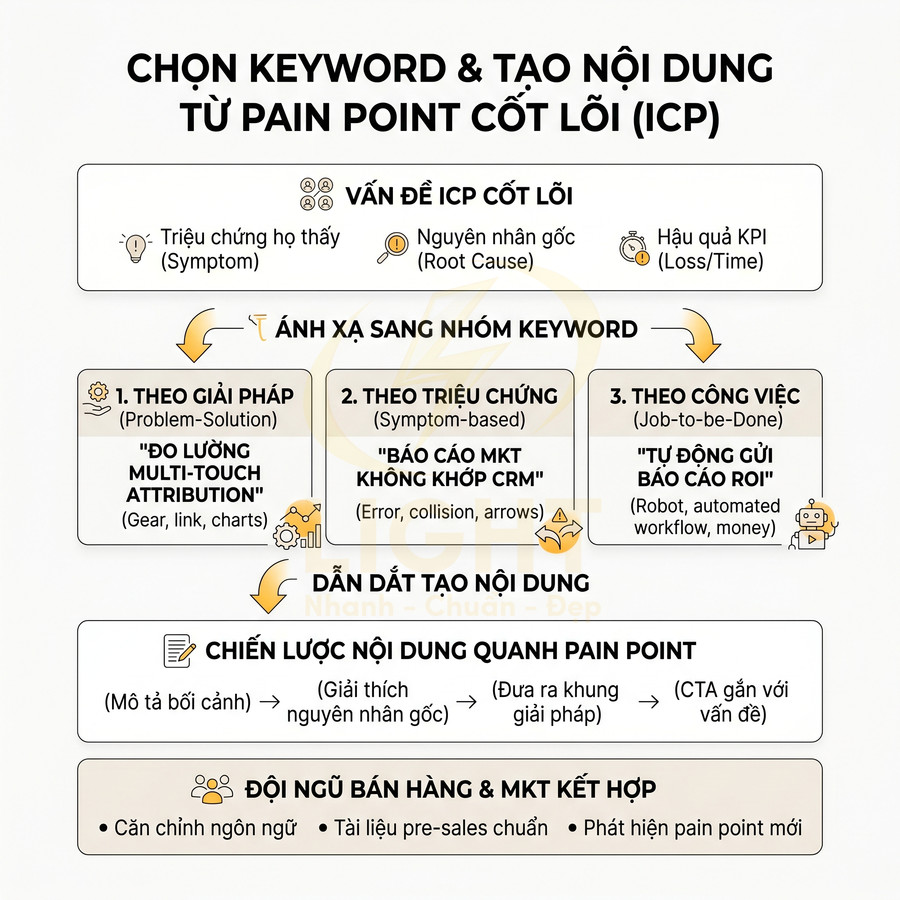 Quy trình chọn keyword và xây nội dung SEO từ pain point cốt lõi ICP cho chiến lược marketing