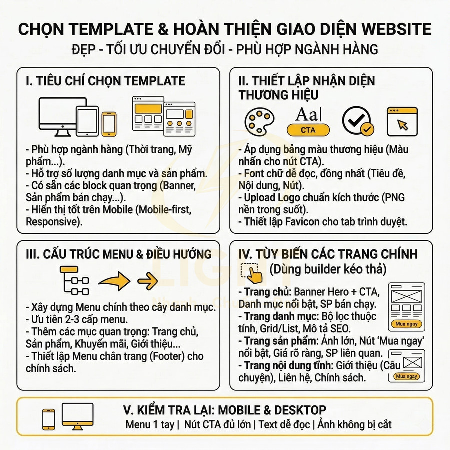 Hướng dẫn chọn template và hoàn thiện giao diện website tối ưu chuyển đổi cho doanh nghiệp online