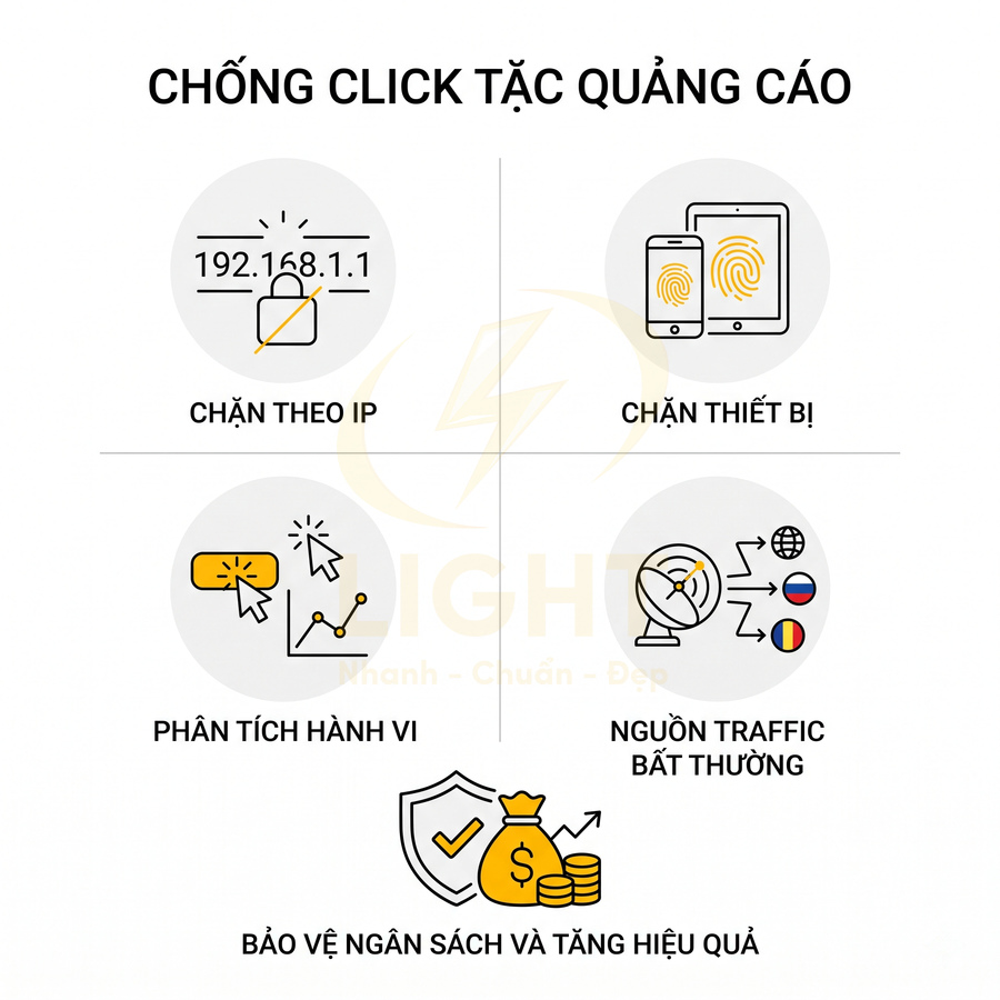 Giải pháp chống click tặc quảng cáo với chặn IP thiết bị phân tích hành vi và phát hiện nguồn traffic bất thường