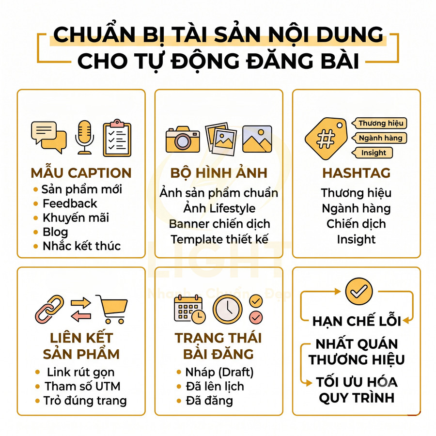 Checklist chuẩn bị nội dung và tài sản số cho tự động đăng bài marketing trên mạng xã hội