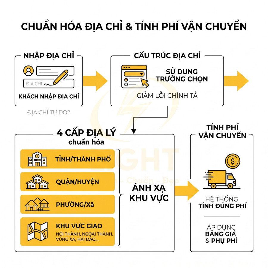 Quy trình chuẩn hóa địa chỉ 4 cấp và tính phí vận chuyển tự động cho hệ thống giao hàng