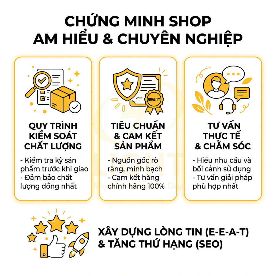 Mô tả quy trình kiểm soát chất lượng, cam kết sản phẩm và tư vấn chăm sóc khách hàng để tăng uy tín shop