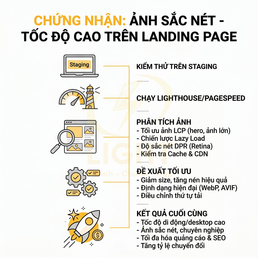 Quy trình tối ưu hình ảnh sắc nét tốc độ cao cho landing page với kiểm thử, phân tích và đề xuất cải thiện