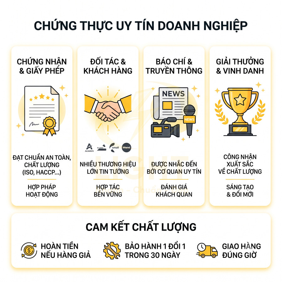 Banner giới thiệu chứng thực uy tín doanh nghiệp và cam kết chất lượng, hoàn tiền nếu hàng giả, bảo hành 1 đổi 1, giao hàng đúng giờ