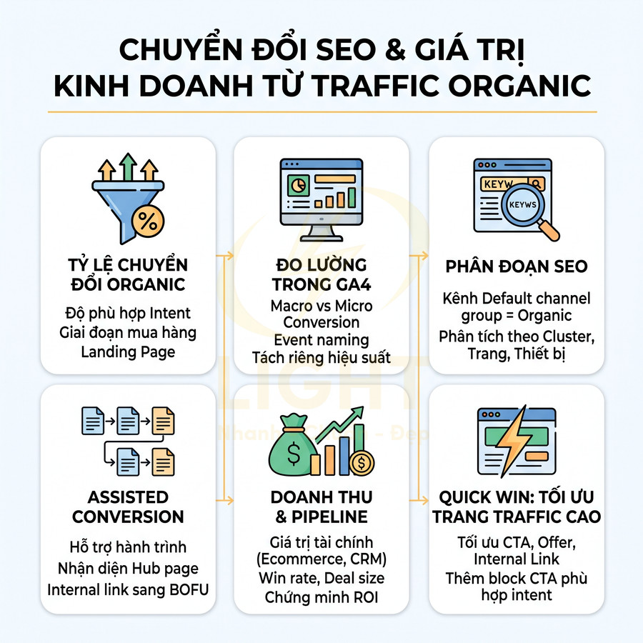 Infographic quy trình chuyển đổi SEO và tối ưu giá trị kinh doanh từ traffic organic
