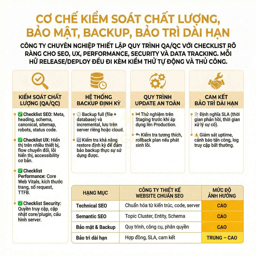 Cơ chế kiểm soát chất lượng bảo mật backup bảo trì dài hạn cho dịch vụ thiết kế website chuẩn SEO