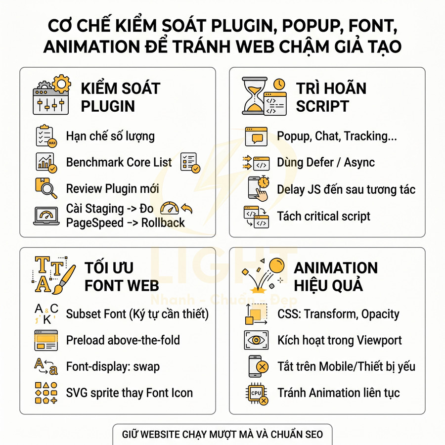 Hướng dẫn tối ưu plugin script font animation để tăng tốc độ tải trang và giữ website chuẩn SEO