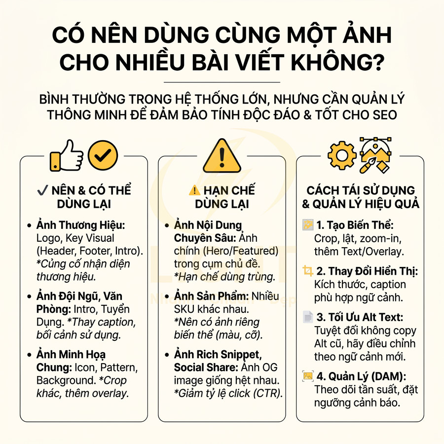Hướng dẫn SEO về việc có nên dùng lại cùng một hình ảnh cho nhiều bài viết và cách tái sử dụng hiệu quả