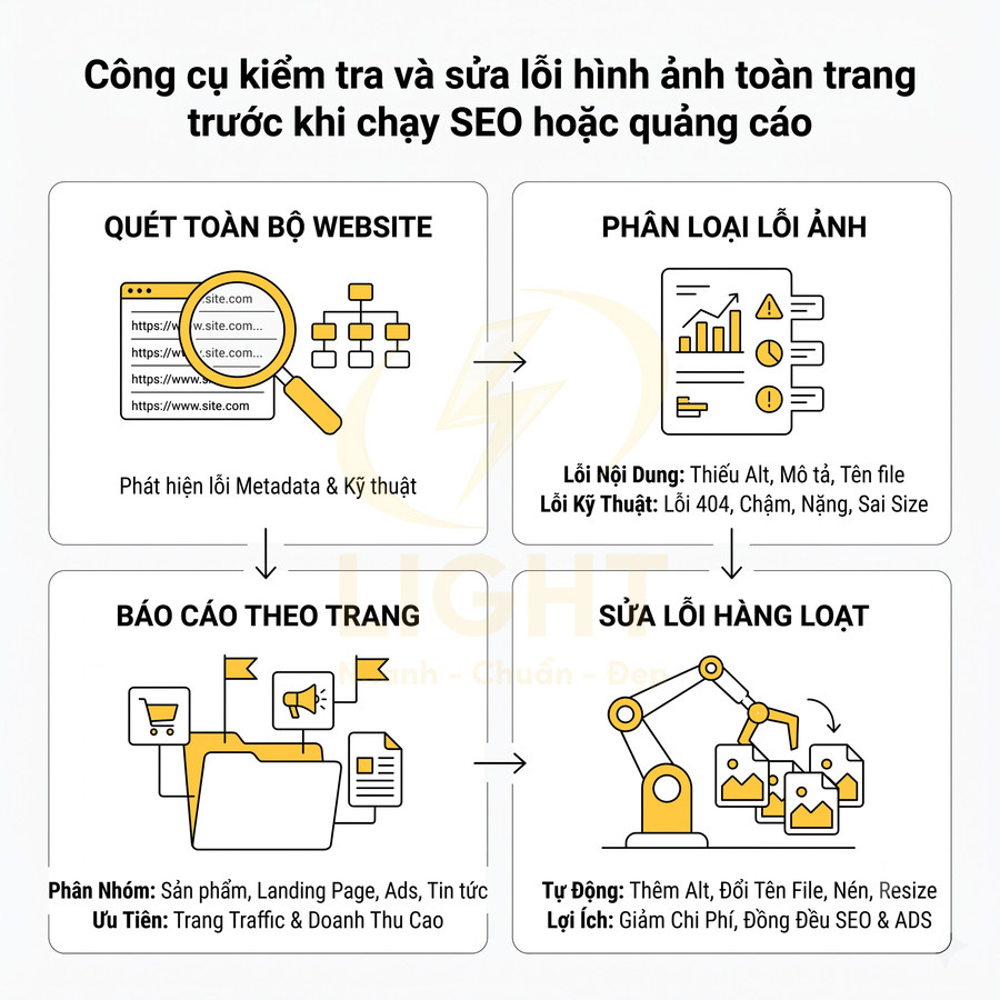 Công cụ quét website phát hiện và sửa lỗi hình ảnh hàng loạt để tối ưu SEO và quảng cáo