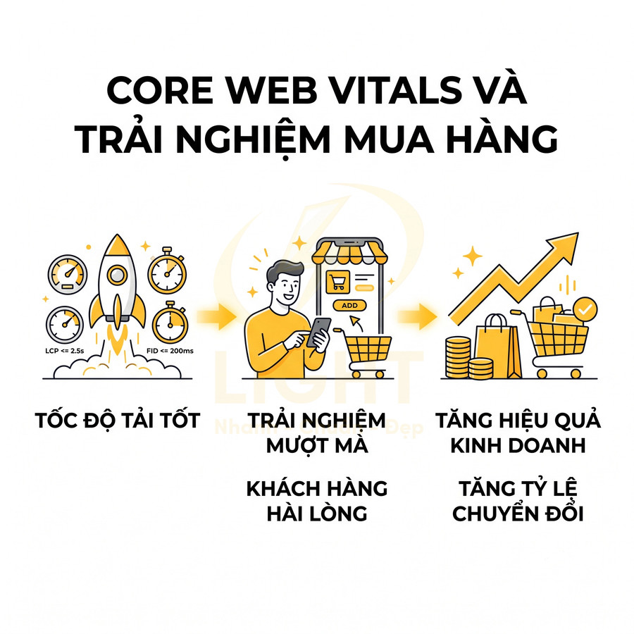 Core Web Vitals cải thiện tốc độ tải web, trải nghiệm mua hàng mượt mà và tăng tỷ lệ chuyển đổi kinh doanh