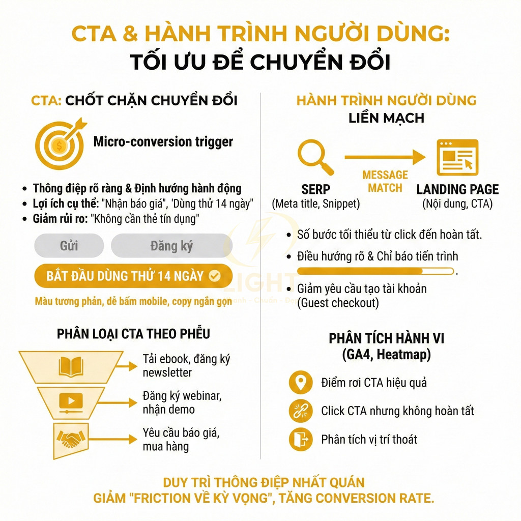 Infographic CTA và hành trình người dùng tối ưu chuyển đổi với ví dụ nút bắt đầu dùng thử 14 ngày