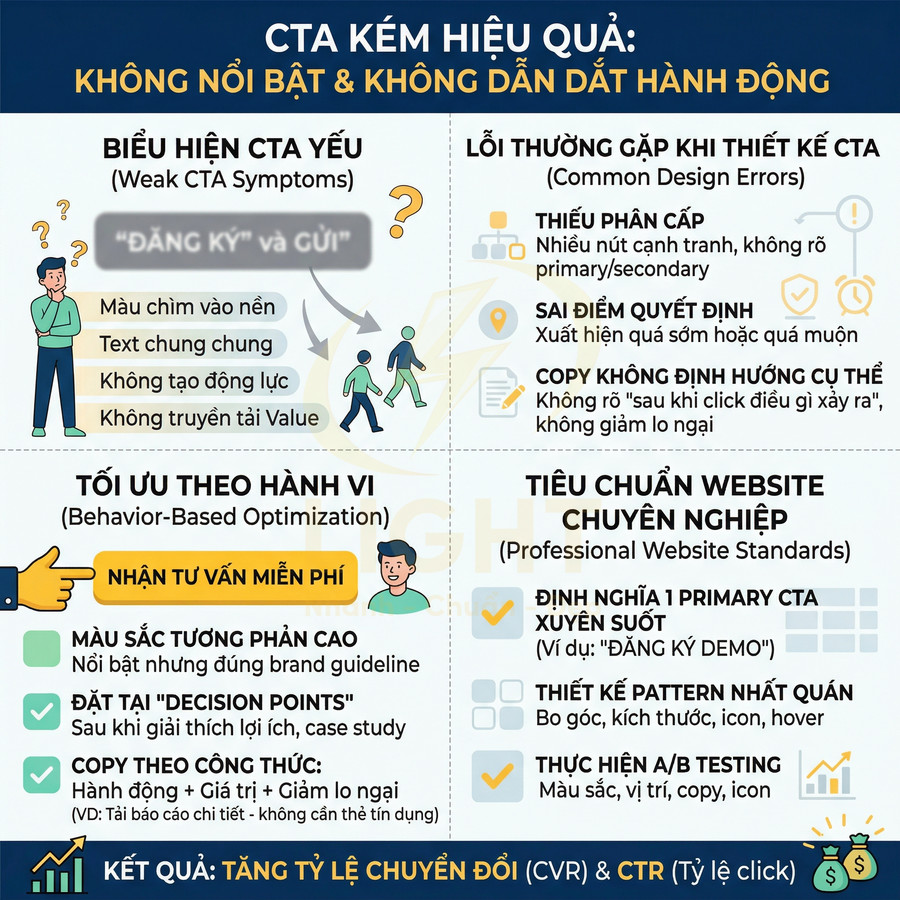 Infographic hướng dẫn tối ưu nút kêu gọi hành động CTA trên website để tăng tỷ lệ chuyển đổi