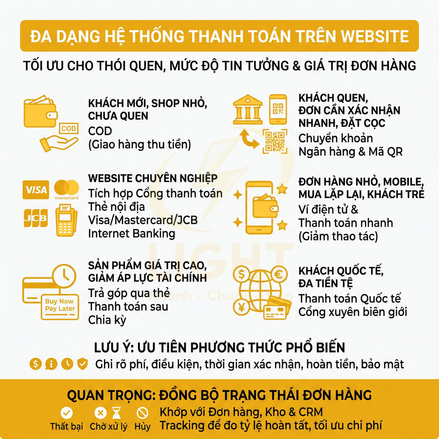 Website bán hàng cần tích hợp những phương thức thanh toán nào?