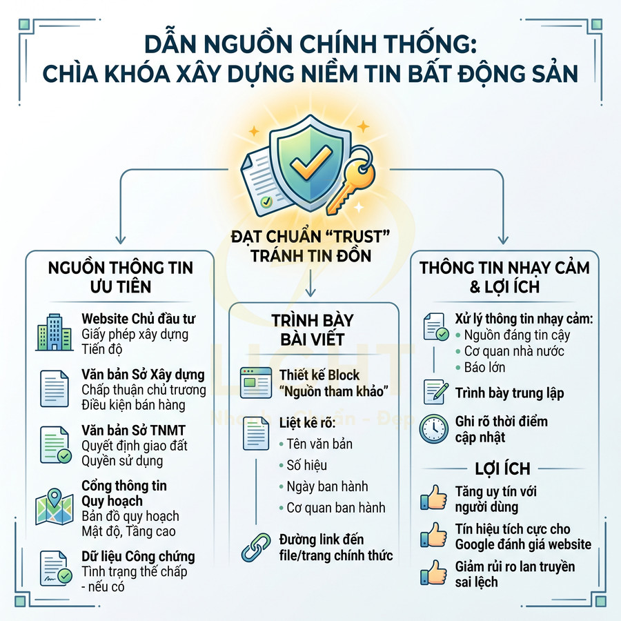 Infographic hướng dẫn dẫn nguồn chính thống để xây dựng niềm tin trong đầu tư bất động sản