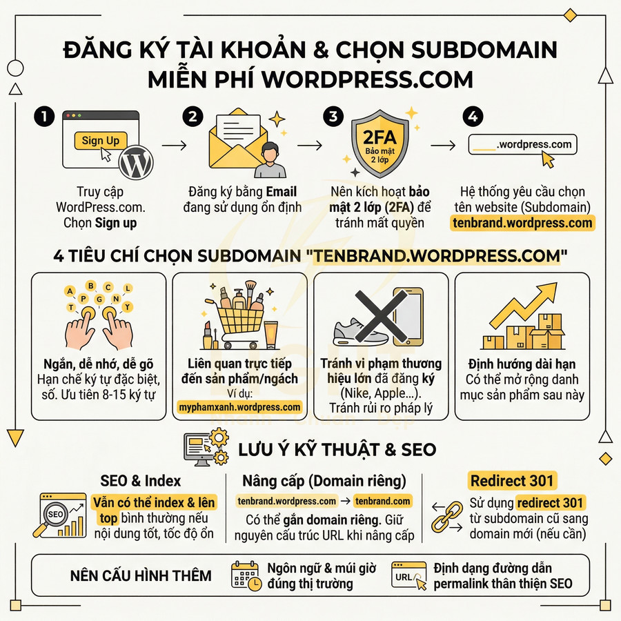 Hướng dẫn đăng ký tài khoản và chọn subdomain miễn phí trên WordPress.com chuẩn SEO