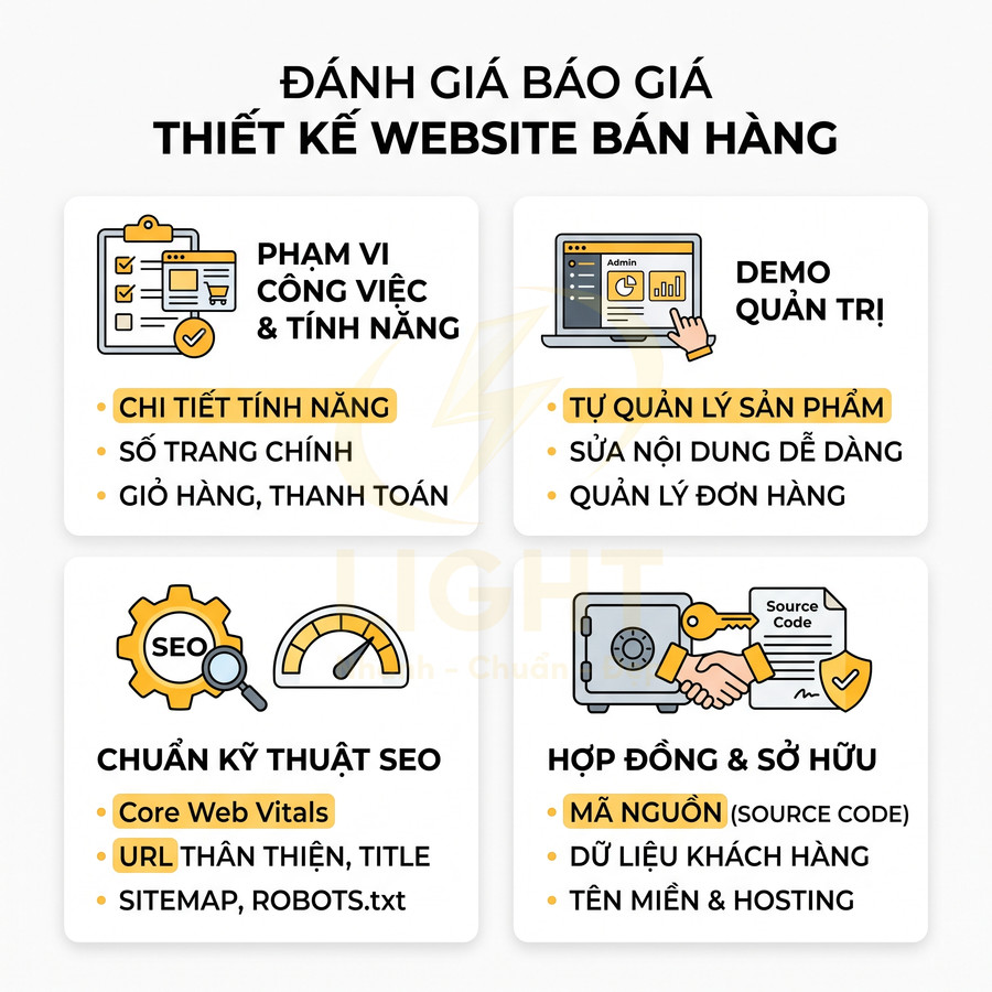 Infographic tiêu chí đánh giá báo giá dịch vụ thiết kế website bán hàng chuẩn SEO