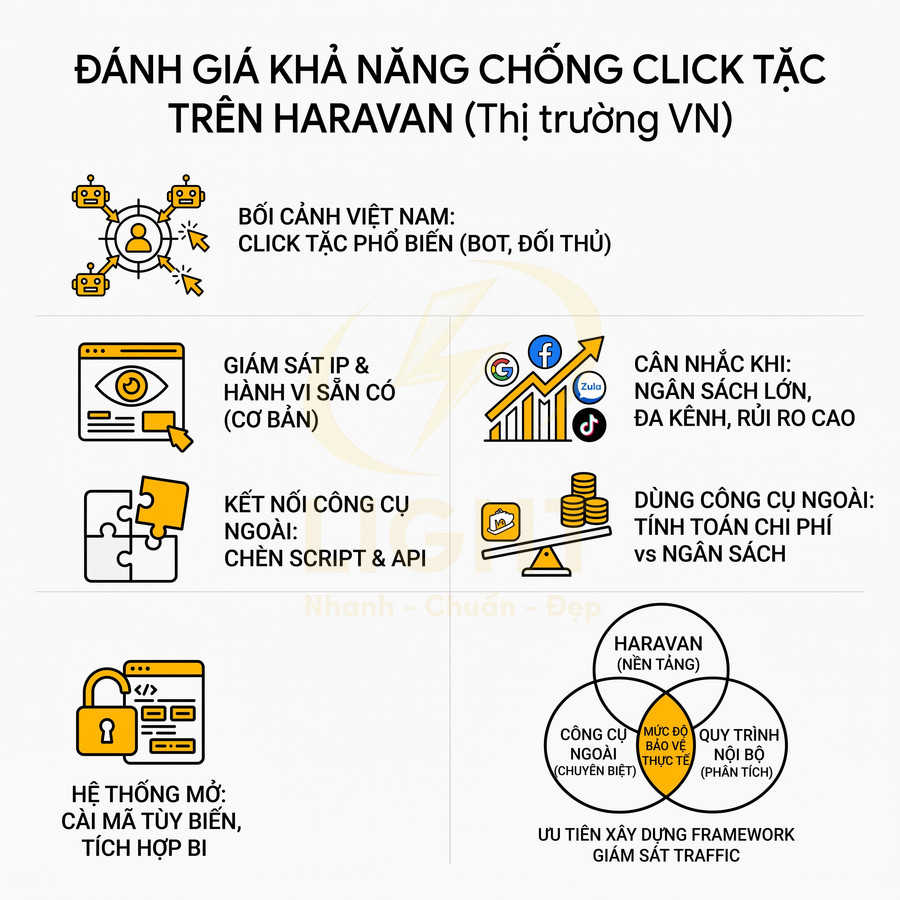 Infographic đánh giá khả năng chống click tặc trên nền tảng Haravan tại thị trường Việt Nam