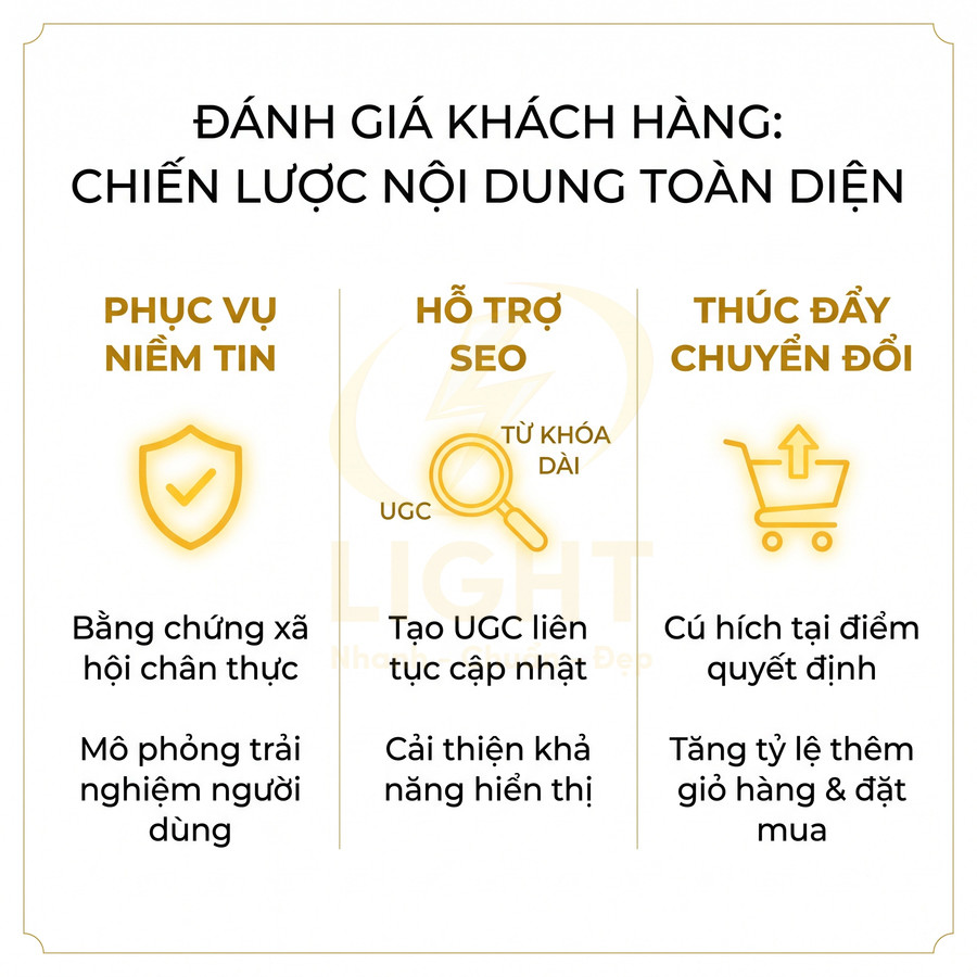 Banner đánh giá khách hàng trong chiến lược nội dung toàn diện, phục vụ niềm tin, hỗ trợ SEO và thúc đẩy chuyển đổi