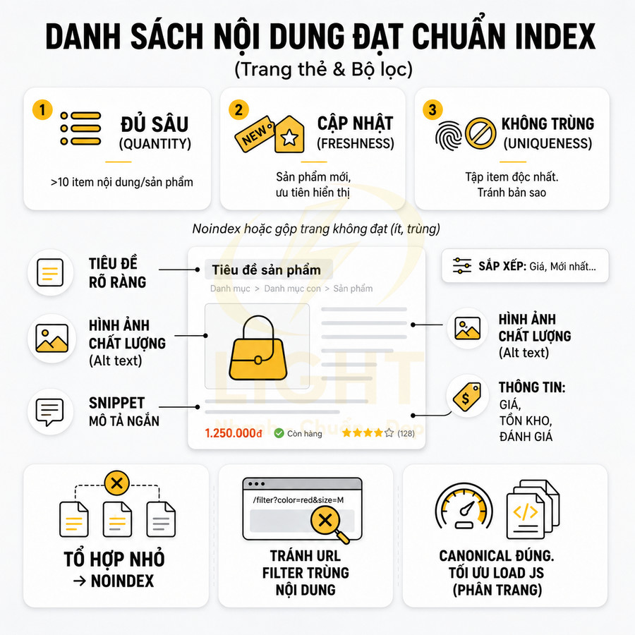 Hướng dẫn tối ưu nội dung chuẩn index cho trang thẻ và bộ lọc trong SEO website thương mại điện tử