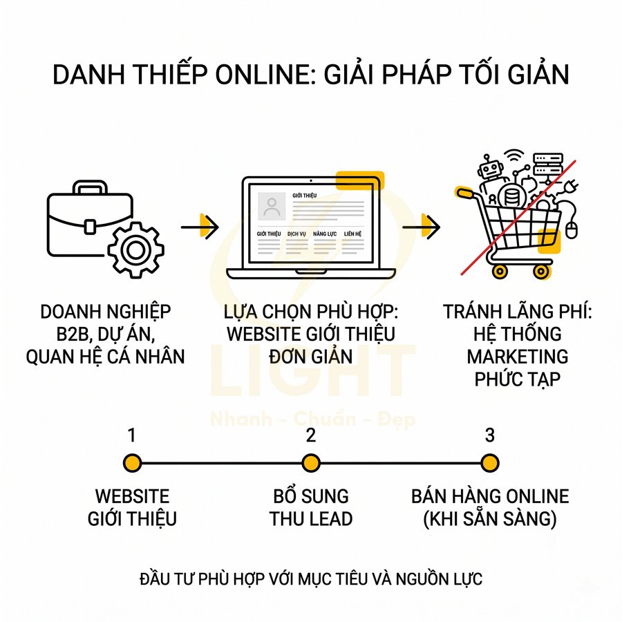 Infographic danh thiếp online giới thiệu giải pháp website giới thiệu đơn giản cho doanh nghiệp B2B và bán hàng online
