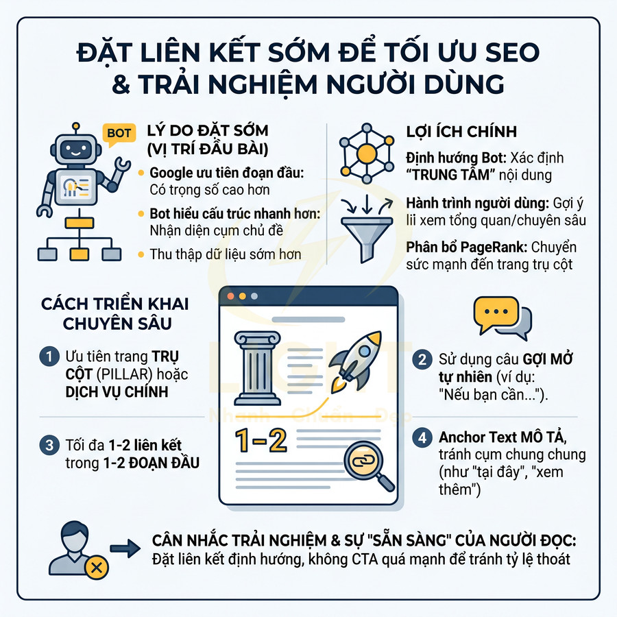 Hướng dẫn đặt liên kết sớm trong bài viết để tối ưu SEO và trải nghiệm người dùng bằng ví dụ minh họa trực quan