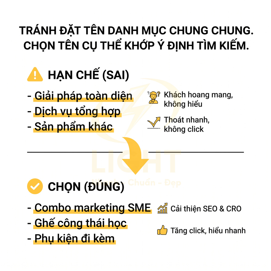 Hướng dẫn đặt tên danh mục sản phẩm cụ thể để cải thiện SEO và tăng tỉ lệ click