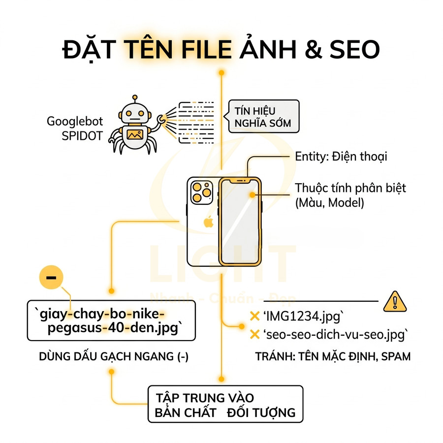 Hướng dẫn đặt tên file ảnh SEO với ví dụ điện thoại iPhone và giày chạy bộ Nike