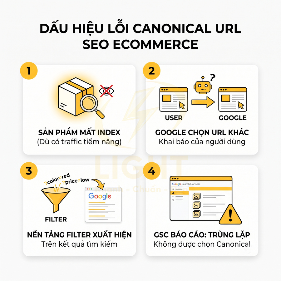 Dấu hiệu lỗi canonical URL trong SEO ecommerce với 4 vấn đề phổ biến trên website bán hàng