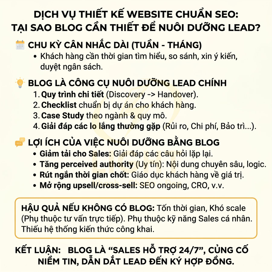 Infographic dịch vụ thiết kế website chuẩn SEO giải thích vai trò và lợi ích của blog trong nuôi dưỡng lead