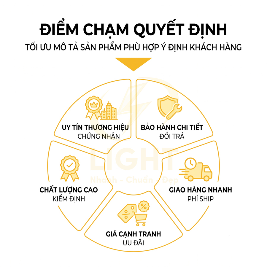 Các yếu tố quyết định lựa chọn sản phẩm gồm uy tín thương hiệu, bảo hành, chất lượng, giao hàng nhanh, giá cạnh tranh