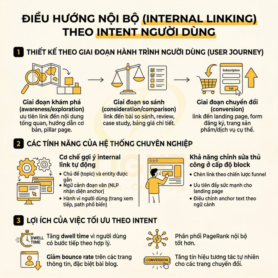 Hướng dẫn tối ưu internal linking theo intent người dùng với các giai đoạn hành trình và lợi ích SEO