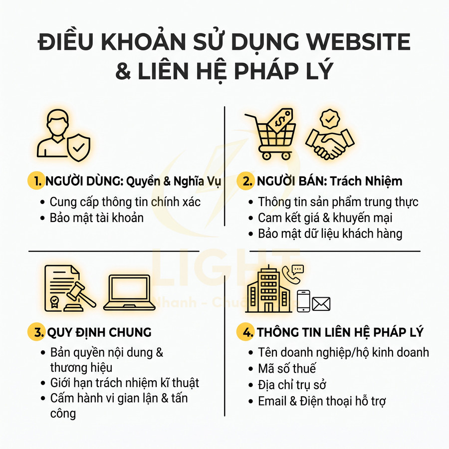 Điều khoản sử dụng website và thông tin liên hệ pháp lý cho người dùng và người bán
