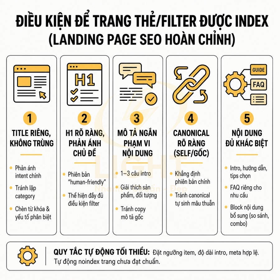Checklist điều kiện để trang thẻ filter được index chuẩn SEO với 5 bước tối ưu nội dung và cấu trúc