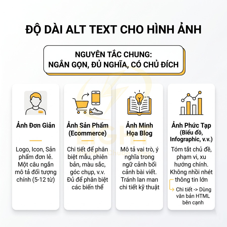 Hướng dẫn độ dài và cách viết alt text chuẩn SEO cho các loại hình ảnh khác nhau