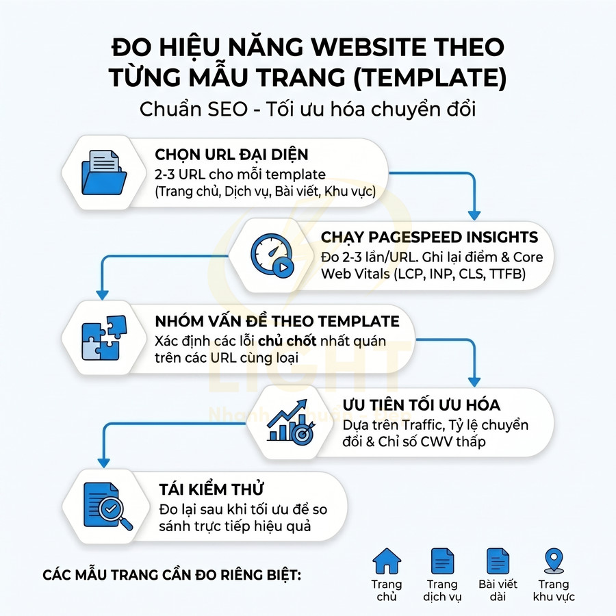 Quy trình đo hiệu năng website theo từng mẫu trang để tối ưu SEO và tỉ lệ chuyển đổi