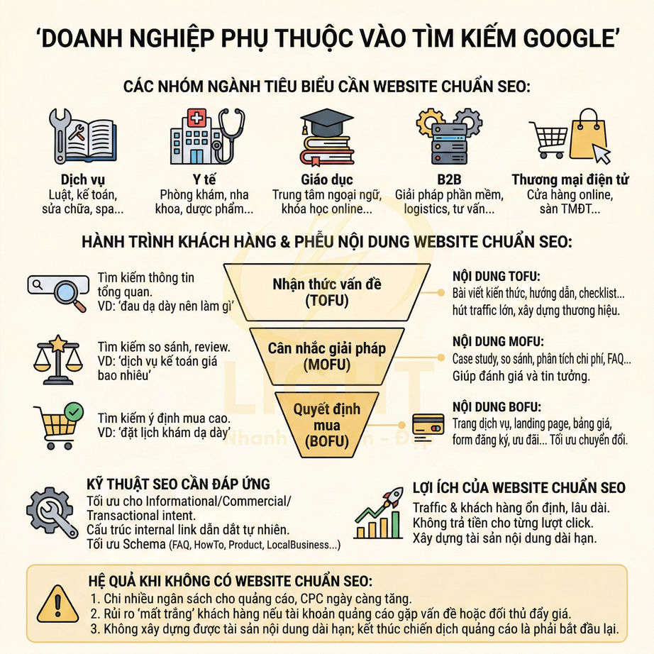 Infographic về doanh nghiệp phụ thuộc vào tìm kiếm Google và lợi ích của website chuẩn SEO