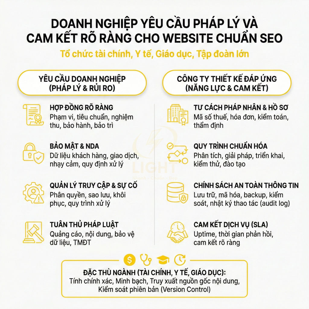 Infographic yêu cầu pháp lý và cam kết rõ ràng cho doanh nghiệp khi thiết kế website chuẩn SEO