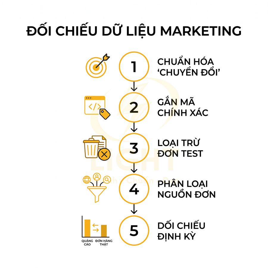 Quy trình 5 bước đối chiếu dữ liệu marketing từ chuẩn hóa chuyển đổi đến đối chiếu định kỳ