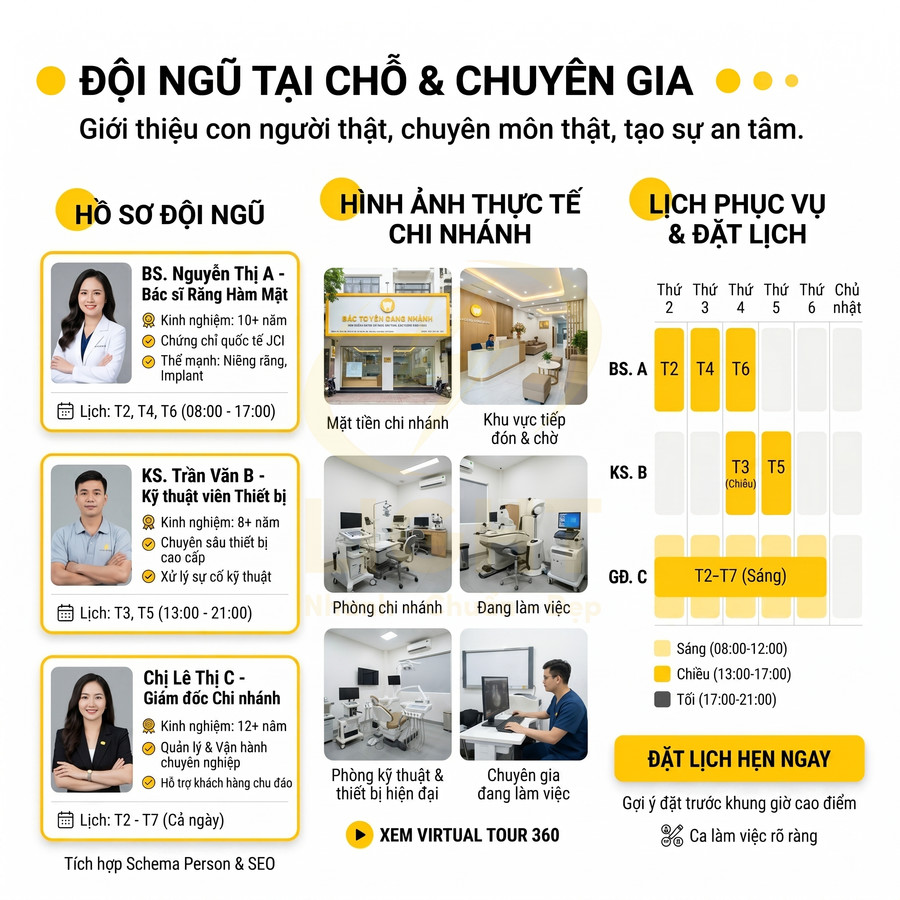 Giới thiệu đội ngũ bác sĩ nha khoa, cơ sở vật chất phòng khám hiện đại và lịch đặt hẹn chi tiết