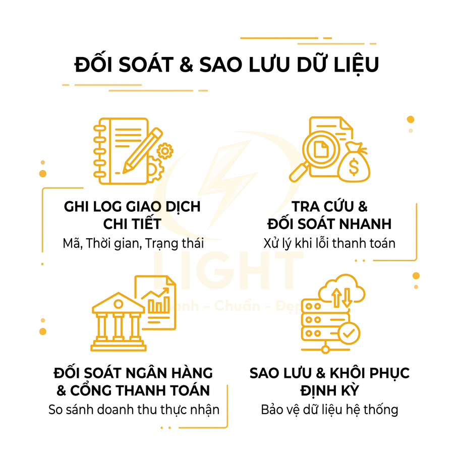 Giải pháp đối soát và sao lưu dữ liệu với ghi log giao dịch, tra cứu nhanh, đối soát ngân hàng và sao lưu định kỳ