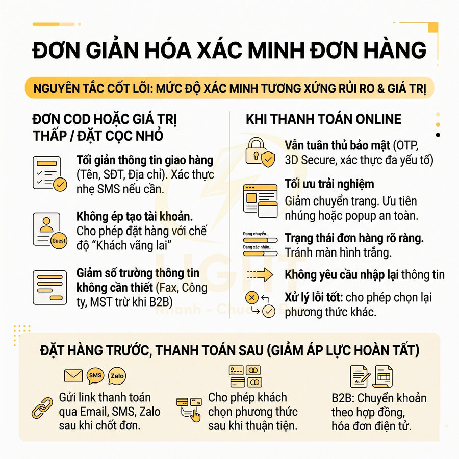 Infographic hướng dẫn đơn giản hóa xác minh đơn hàng và tối ưu trải nghiệm thanh toán online cho khách hàng