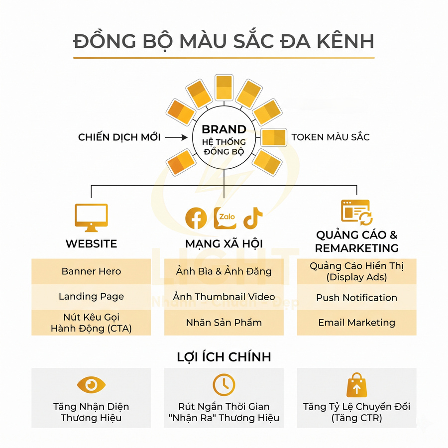 Mô hình đồng bộ màu sắc đa kênh cho brand trên website, mạng xã hội và quảng cáo remarketing