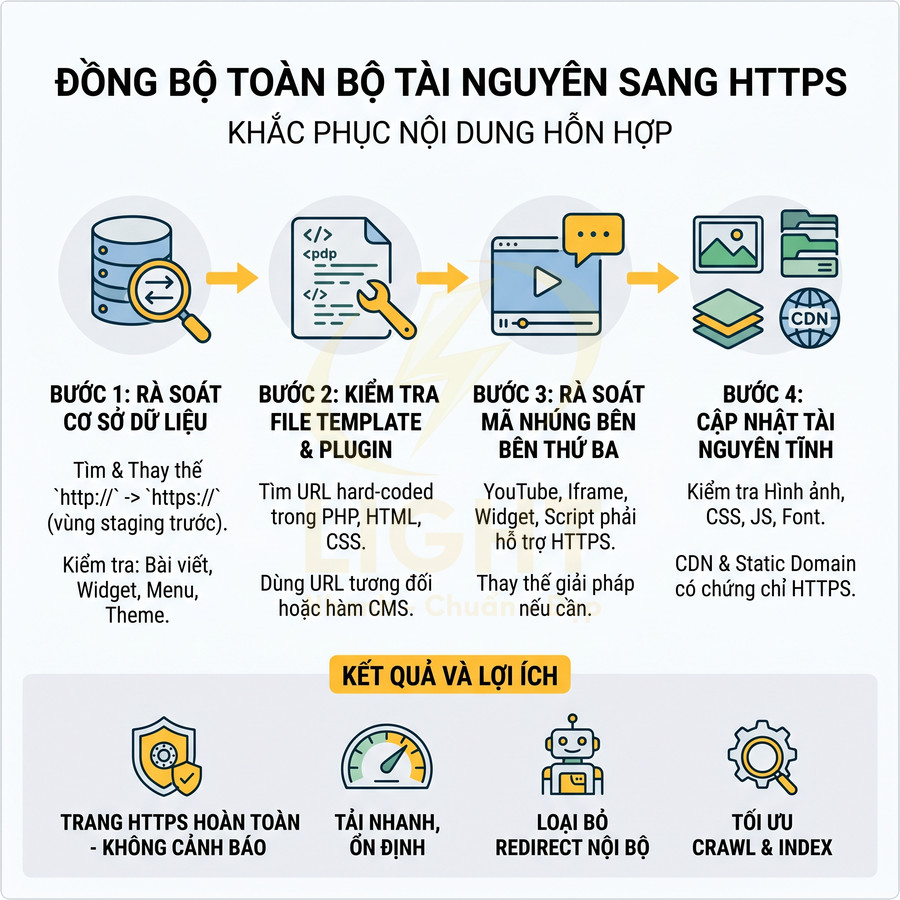 Hướng dẫn đồng bộ tài nguyên website sang HTTPS với 4 bước rà soát và kết quả lợi ích cho SEO