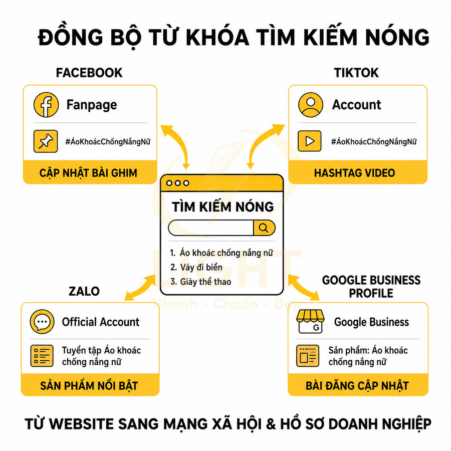 Đồng bộ từ khóa áo khoác chống nắng nữ trên website, Facebook, TikTok, Zalo và Google Business Profile