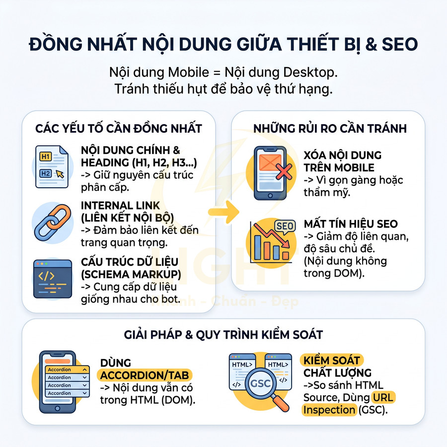 Hướng dẫn tối ưu SEO đồng nhất nội dung mobile và desktop, tránh xóa nội dung gây mất tín hiệu SEO