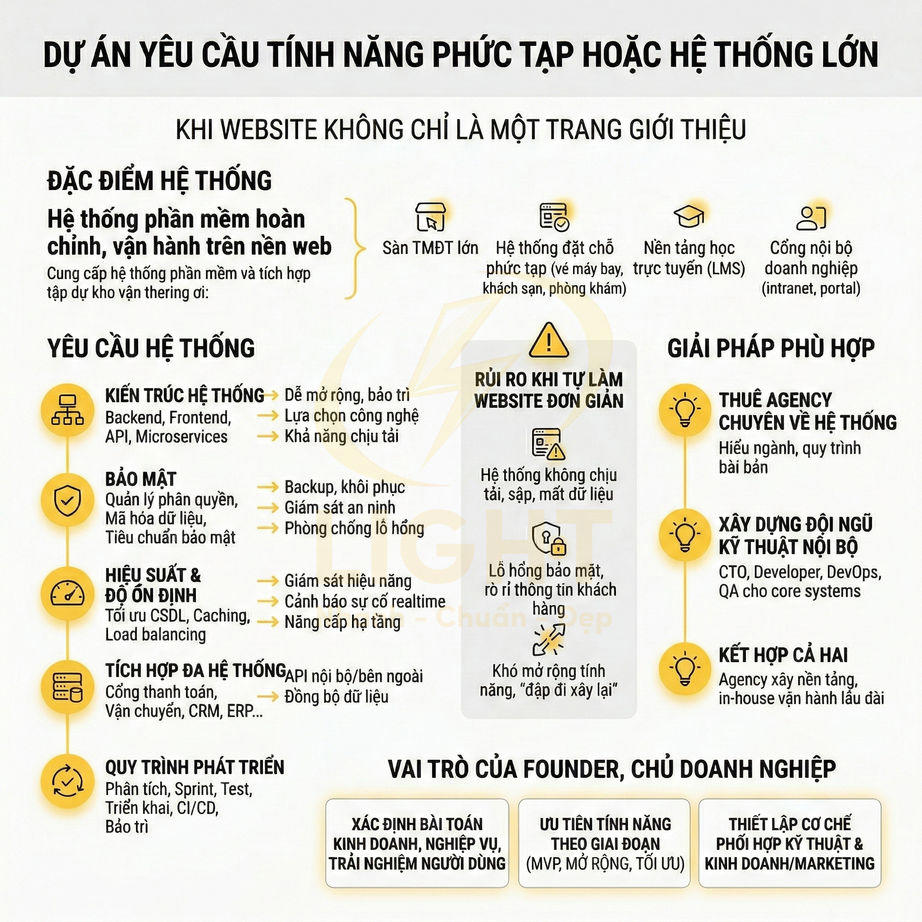 Infographic giới thiệu yêu cầu và giải pháp xây dựng website hệ thống lớn, tính năng phức tạp cho doanh nghiệp