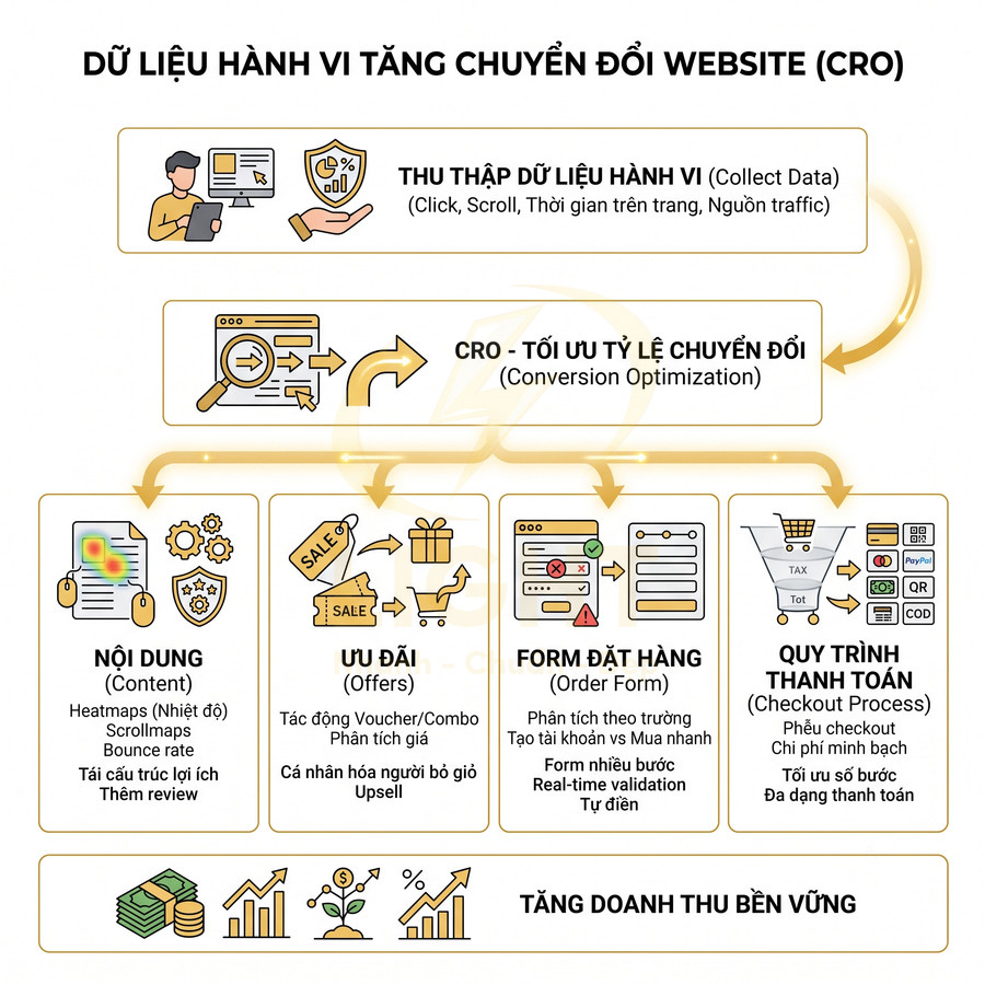 Sơ đồ dữ liệu hành vi tối ưu tỷ lệ chuyển đổi CRO và tăng doanh thu bền vững cho website