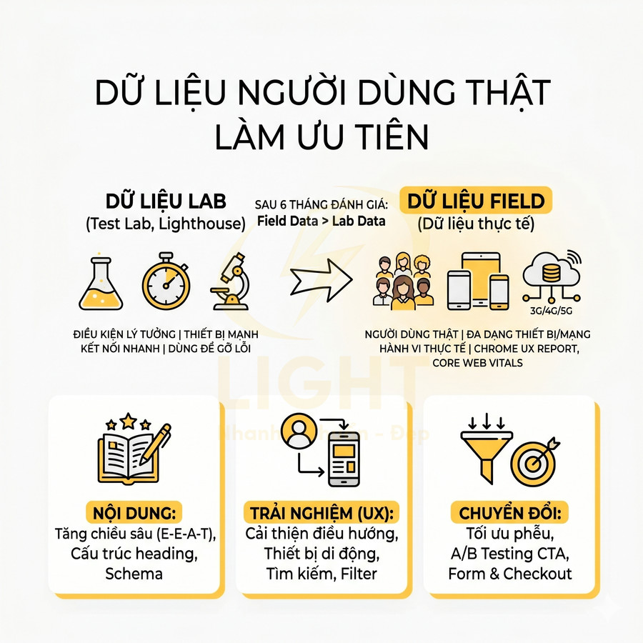 Infographic dữ liệu người dùng thật ưu tiên hơn dữ liệu lab trong tối ưu nội dung UX và chuyển đổi website