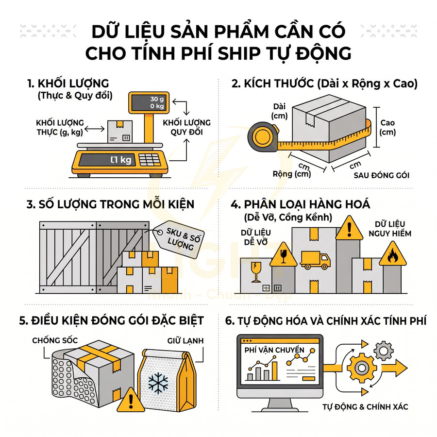 Hướng dẫn dữ liệu sản phẩm cần có để tính phí vận chuyển tự động cho đơn hàng online